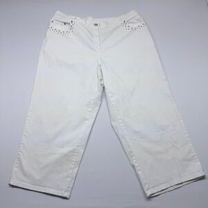 Ruby Rd Woman White Studded Wide Leg Cropped Denim Pants Plus Size 16W Stretch